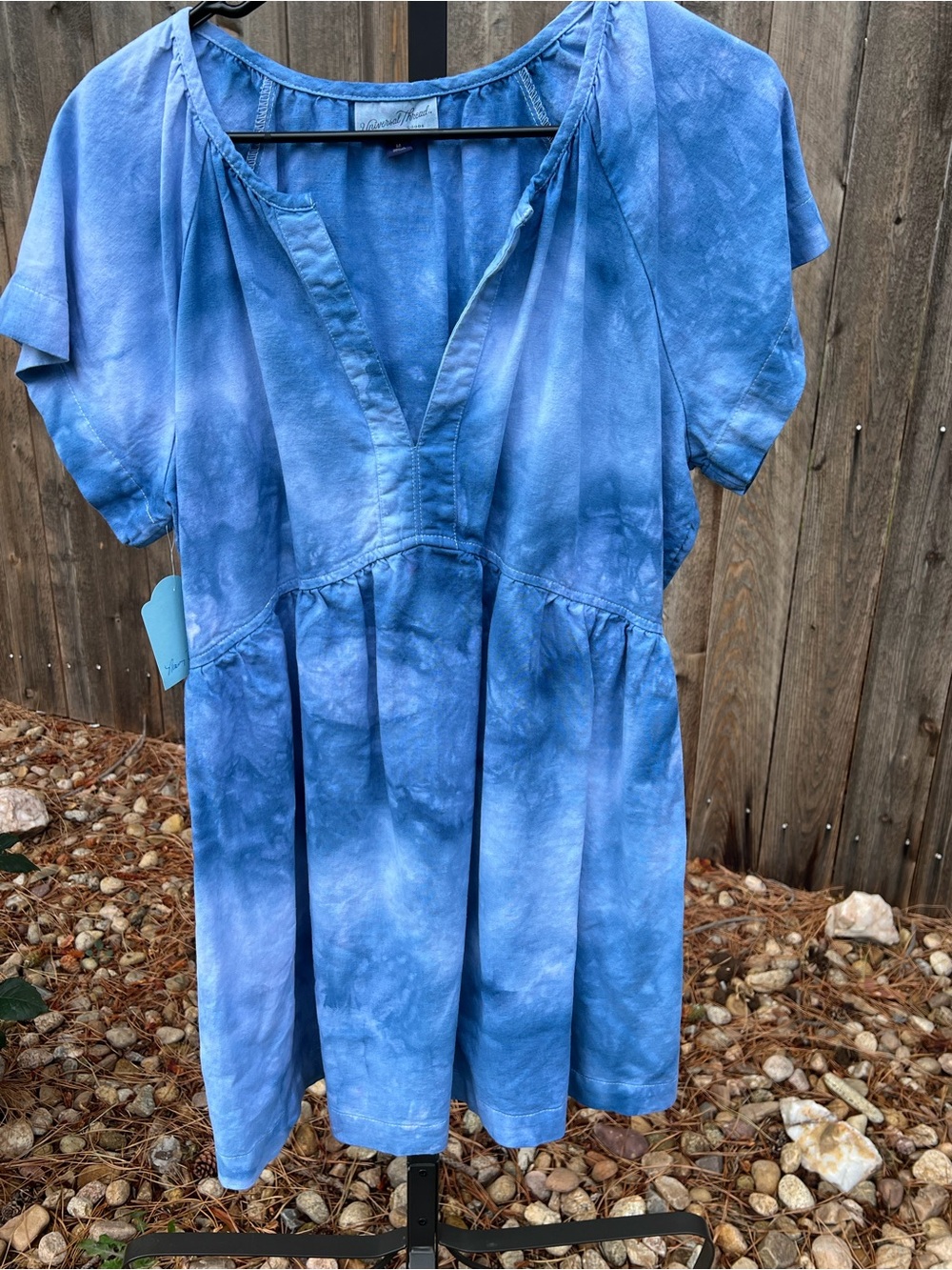 Blue Ice-Dye Short Sleeve Tunic Top